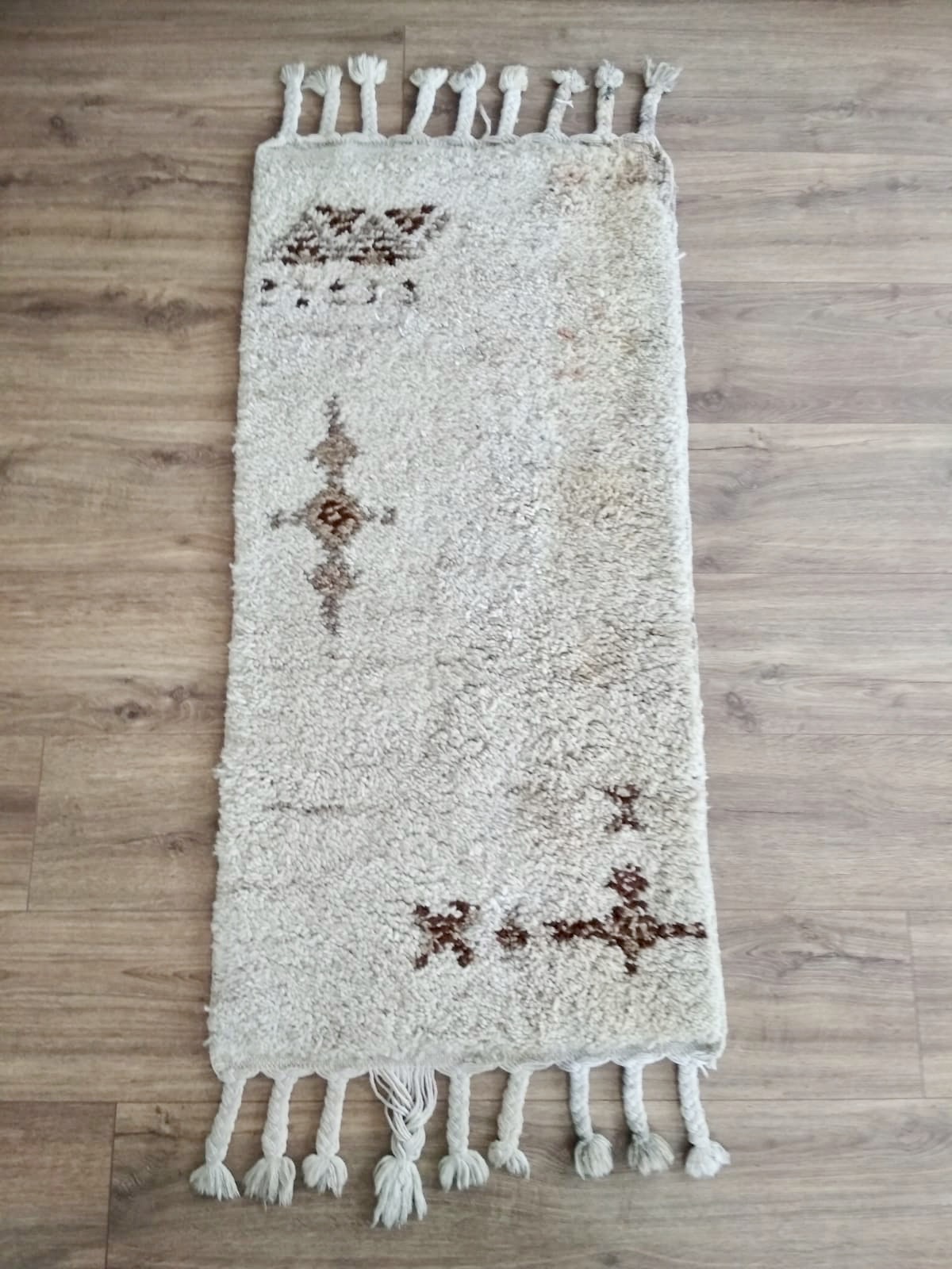 handgeknüpfter Baumwolle Teppich aus Marokko, weiß mit Franzen 