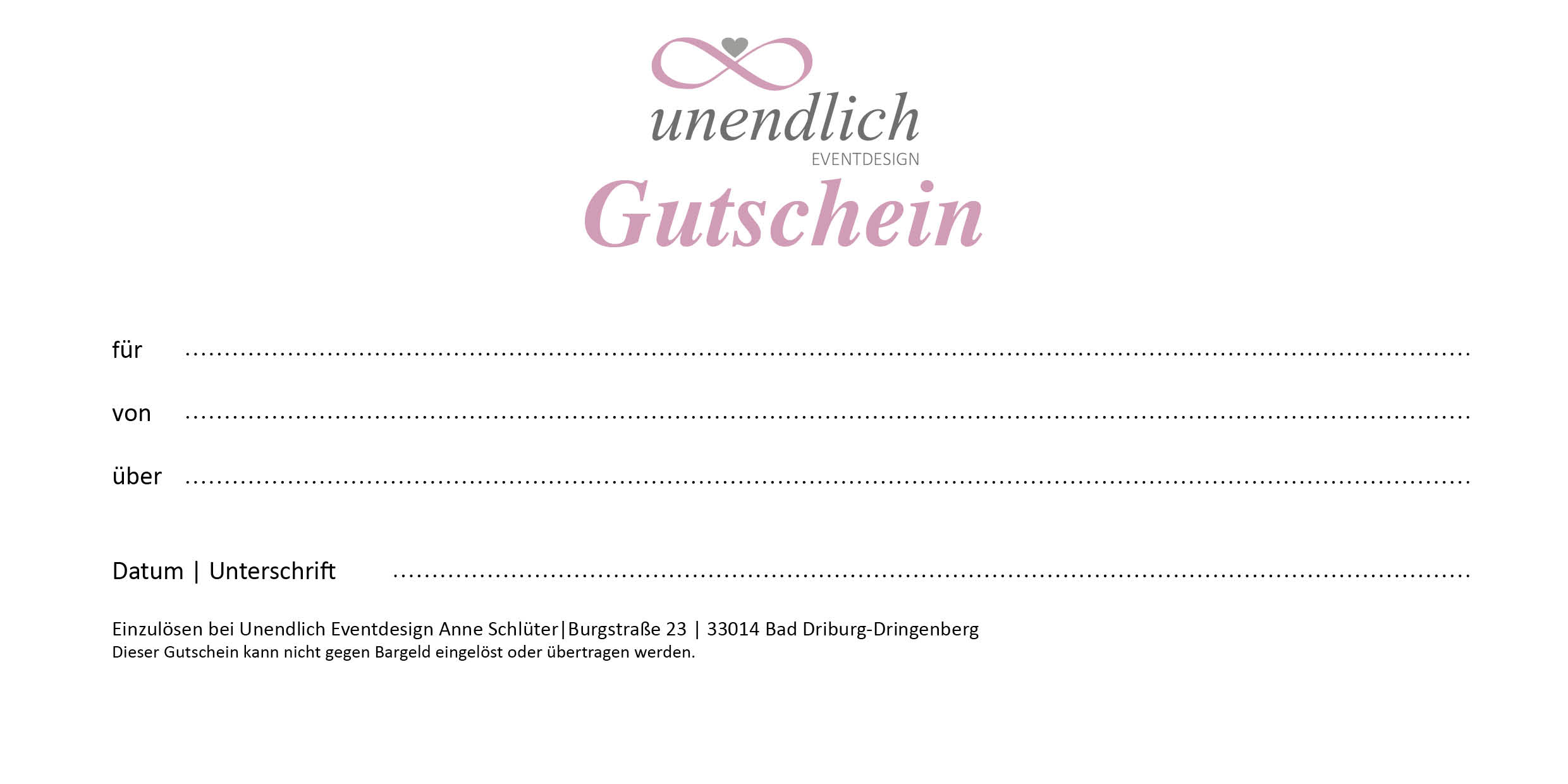 Geschenkgutschein Unendlich Eventdesign